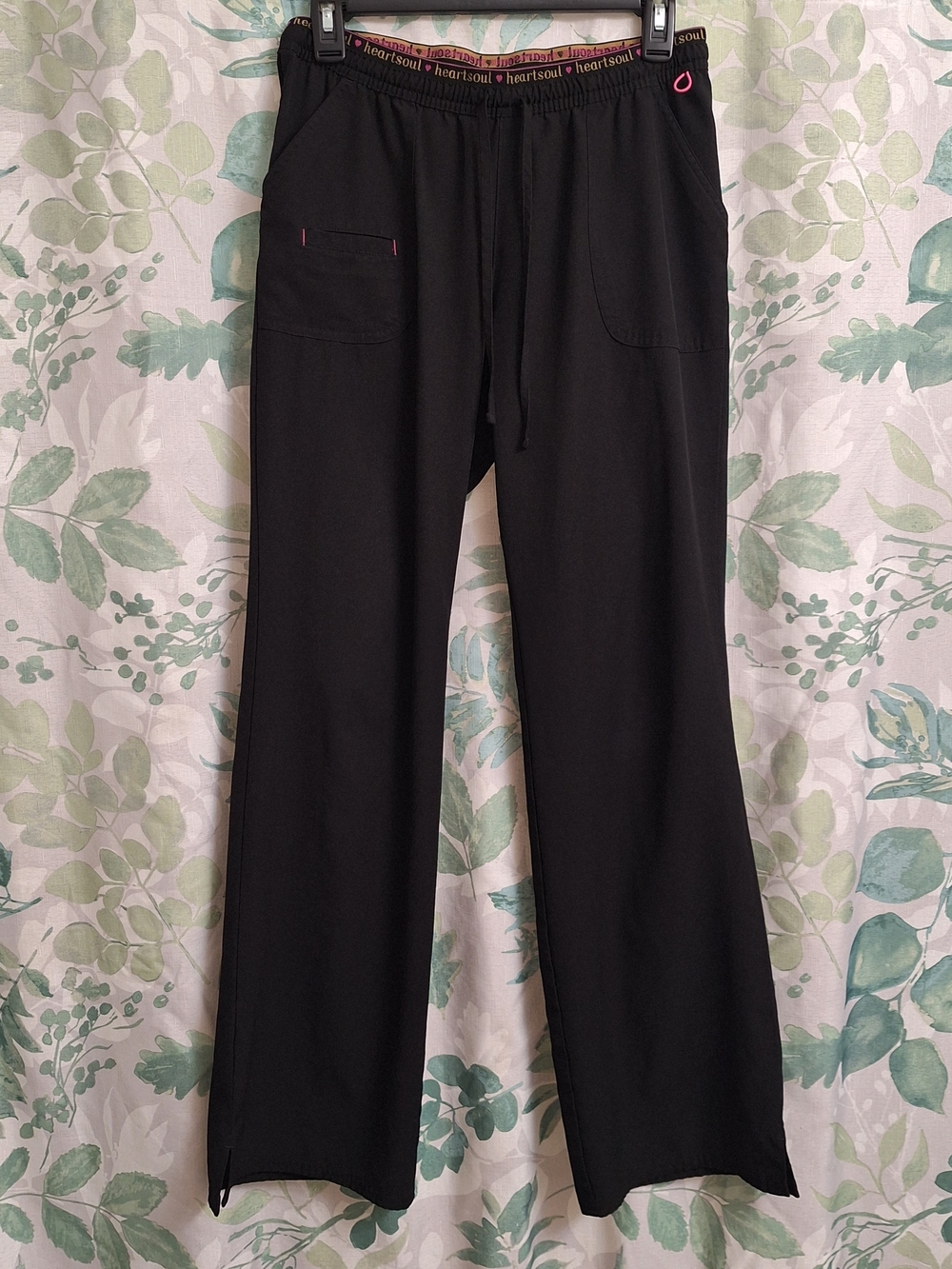 HeartSoul Black Boot-Cut Scrub Pants with Pink Detail